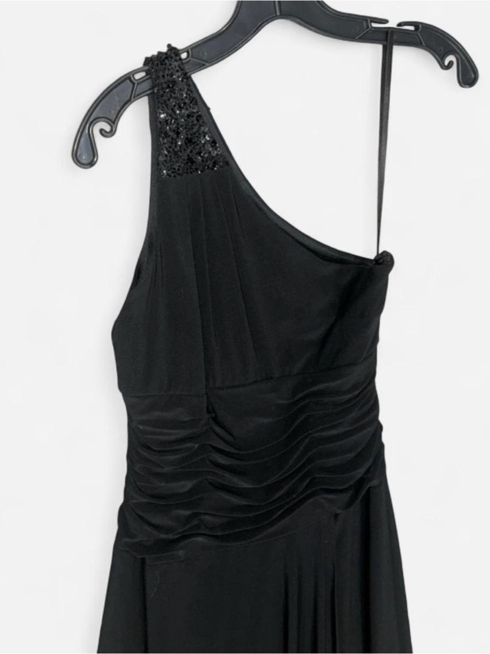 Black One-Shoulder Maxi Dress with Beaded Strap